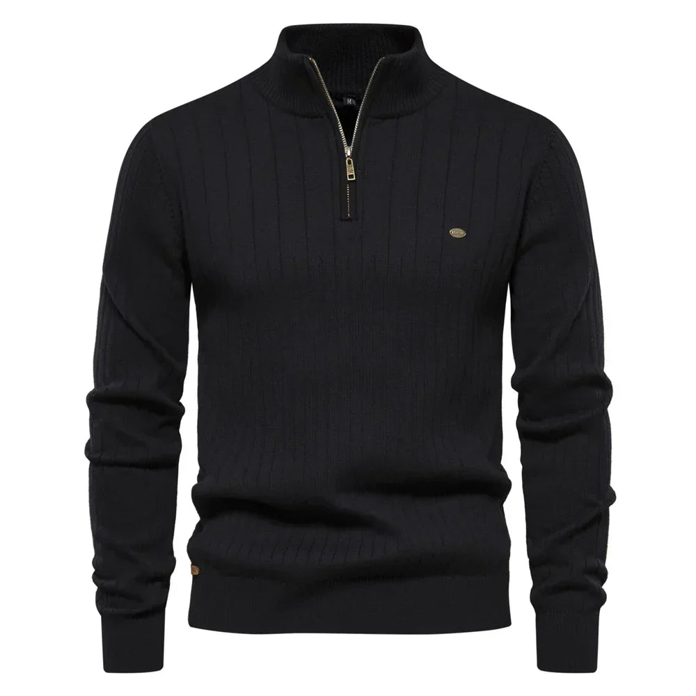 Herren Strickpullover aus Baumwolle mit Reißverschluss & Stehkragen – Ardel