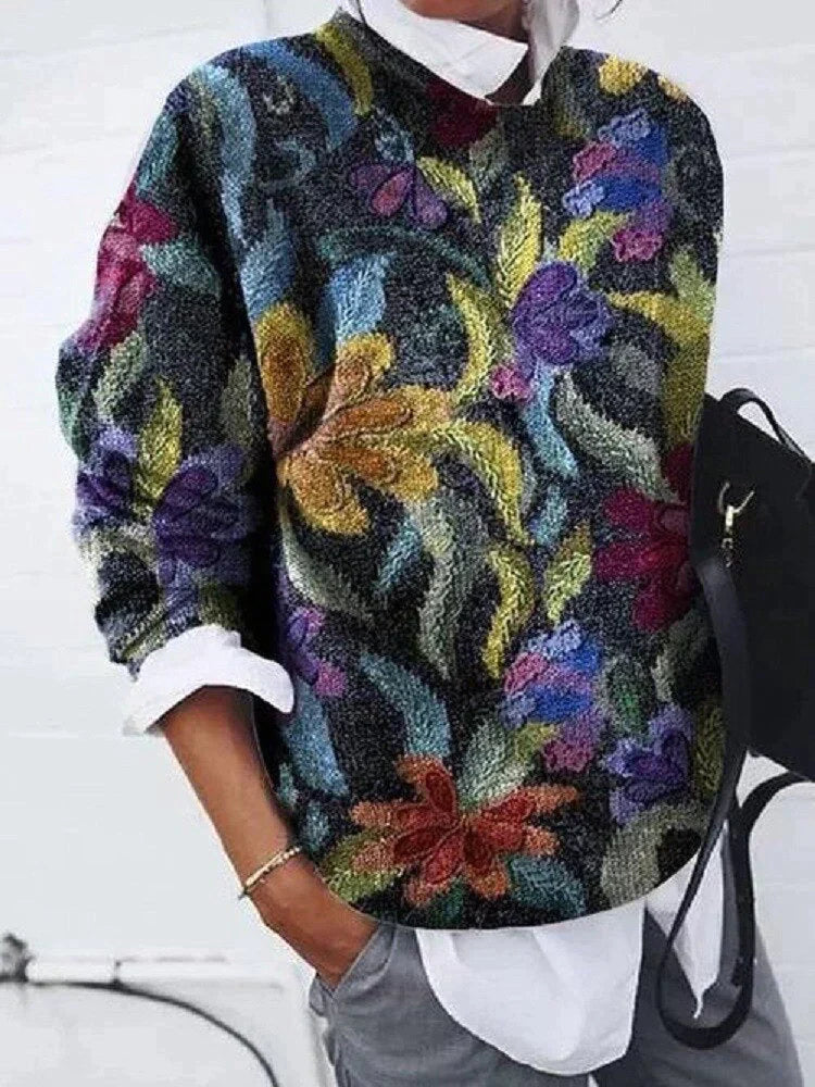 Women’s Elegant Printed Spring Sweater – Lightweight Chic Knit Jumper