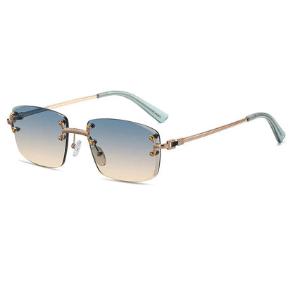 Caterside Rimless Gradient Sunglasses Men Luxury Designer Square Metal Frame Sun Glasses Women Punk Style Party Business Glasses