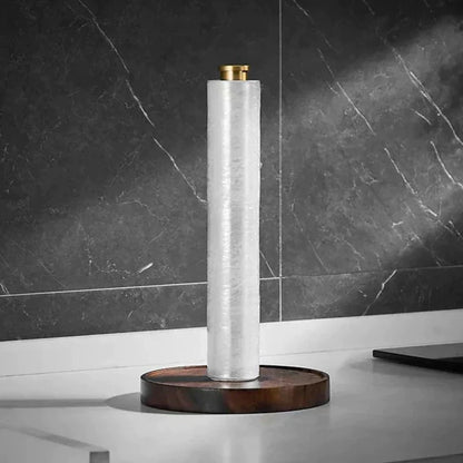 Keukenrolhouder Walnoot Hout Goud RVS 27cm Aanrecht | Keukenpapier Houder Staand Luxe Keuken | Restfield