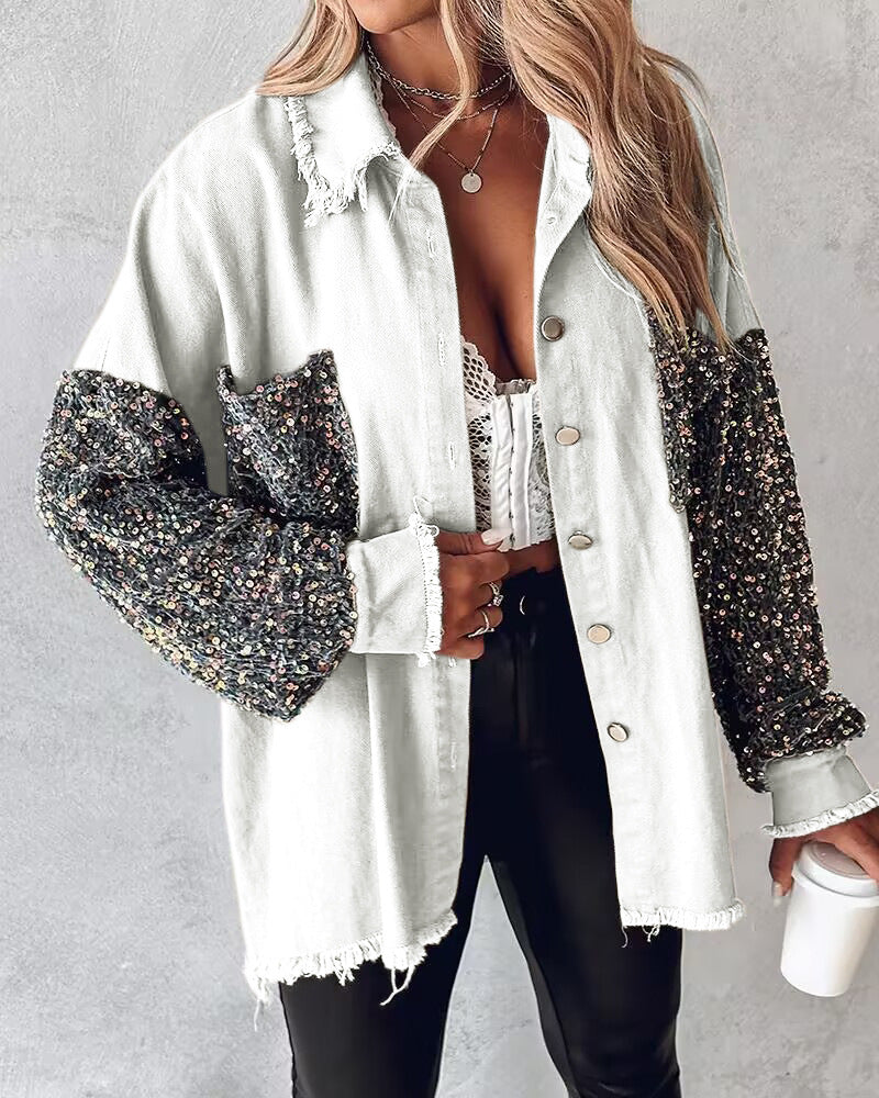 Nicla Bottari™ Denim jacket with contrasting sequins