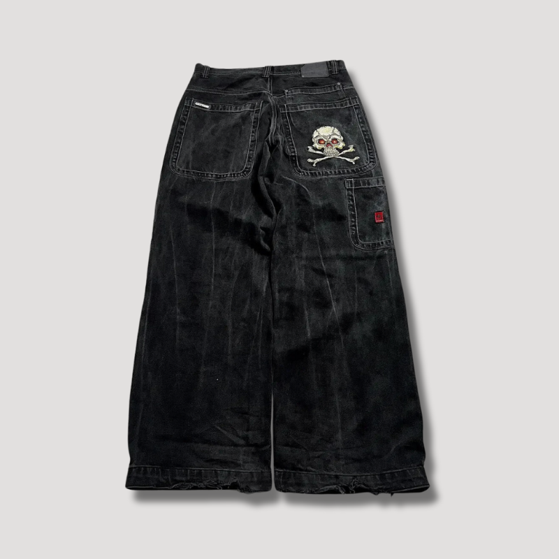 Tyven | Zwarte baggy herenbroek met hoge taille - wijde pijpen, relaxte pasvorm, streetwearstijl