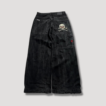 Tyven | Zwarte baggy herenbroek met hoge taille - wijde pijpen, relaxte pasvorm, streetwearstijl