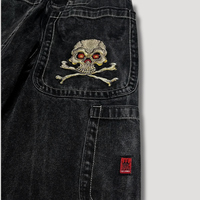 Tyven | Zwarte baggy herenbroek met hoge taille - wijde pijpen, relaxte pasvorm, streetwearstijl