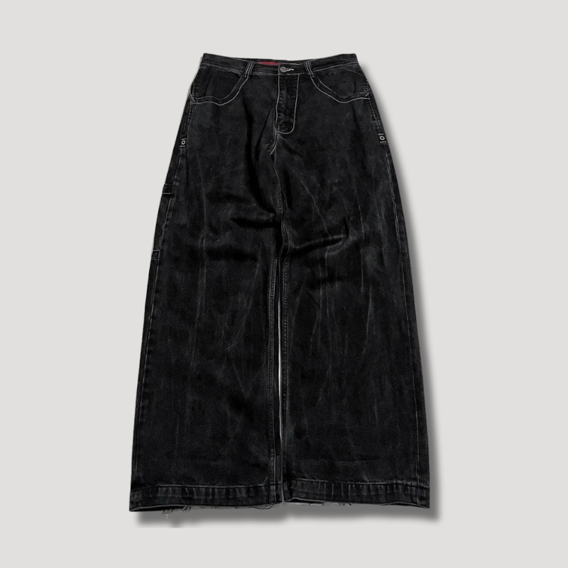 Tyven | Zwarte baggy herenbroek met hoge taille - wijde pijpen, relaxte pasvorm, streetwearstijl