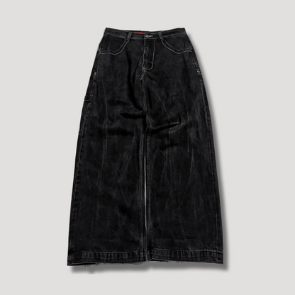 Tyven | Zwarte baggy herenbroek met hoge taille - wijde pijpen, relaxte pasvorm, streetwearstijl