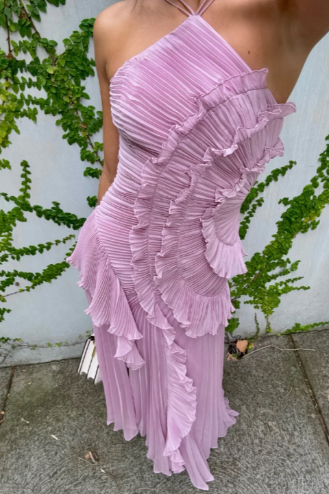 Heidi | Women’s Pleated Ruffle Halter Midi Dress