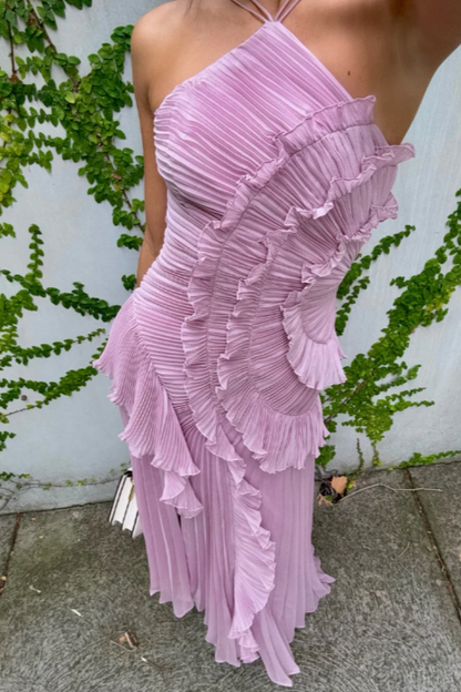 Heidi | Women’s Pleated Ruffle Halter Midi Dress