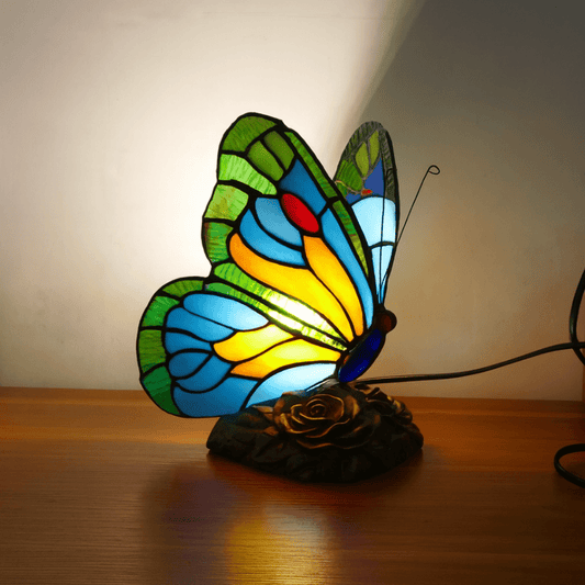 Lámpara vitral Lámpara de Mariposa Azul Esculpida decoración hogar Glow - Madrid.com