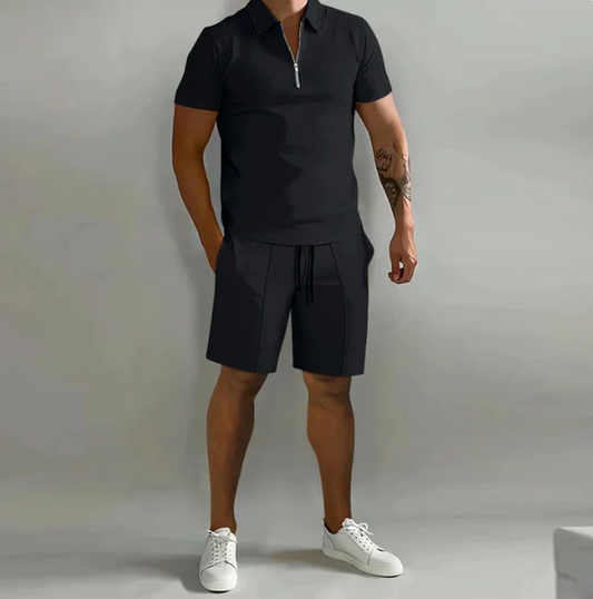 Men's Zip-Up Shirt and Shorts Set