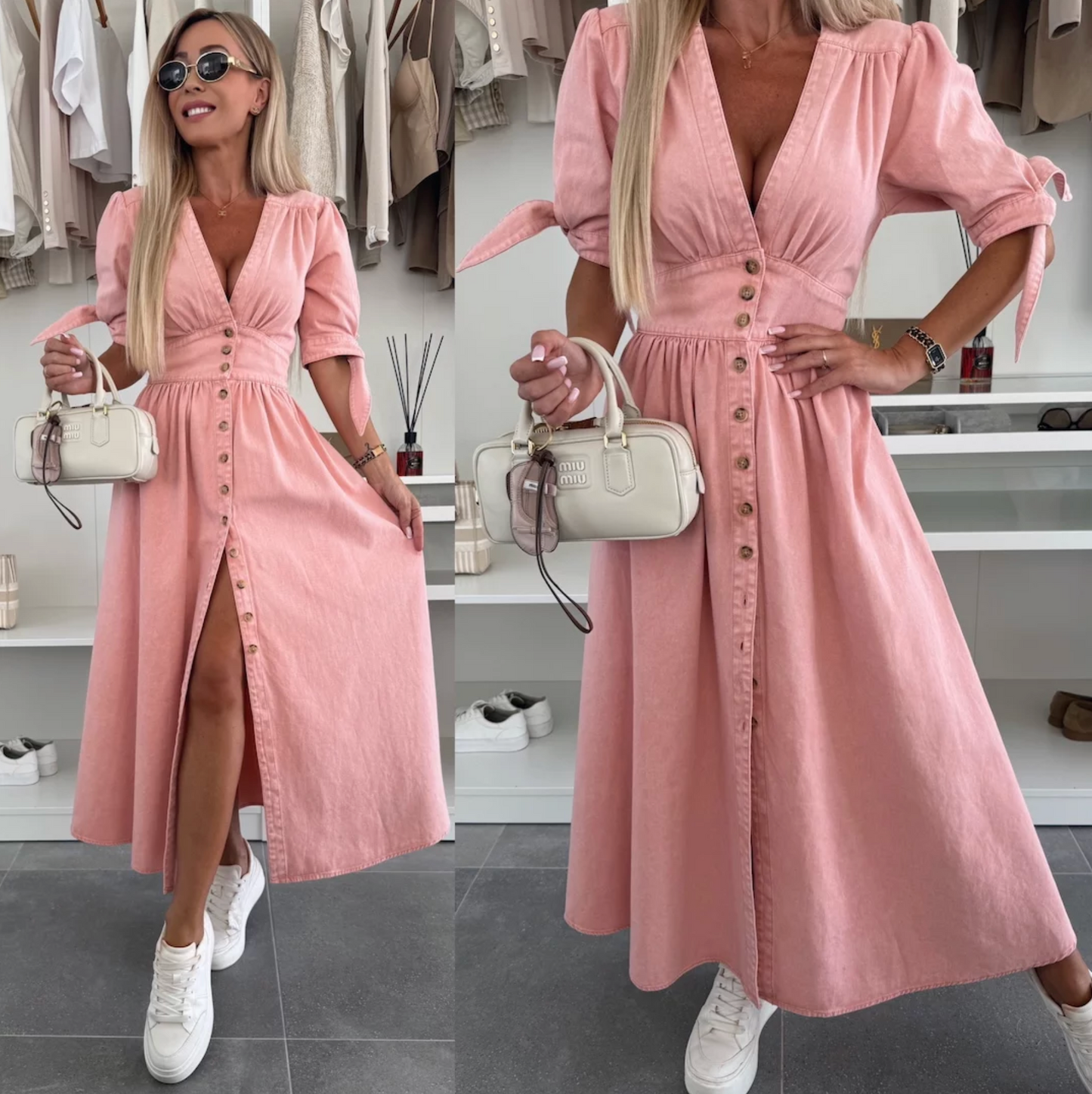 Robe Midi Femme en Jean Boutonnée Col V pour Style Élégant et Féminin