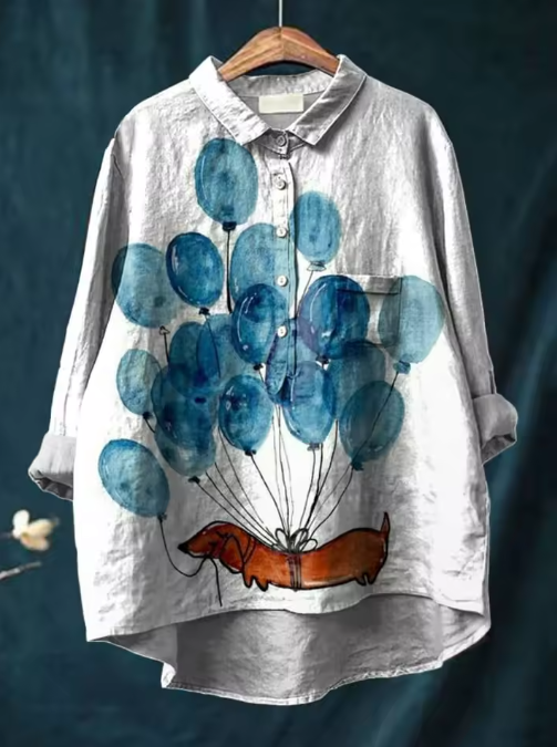 Tens razão.  Irene | Blusa Casual con Estampado Artístico de Globos y Perro