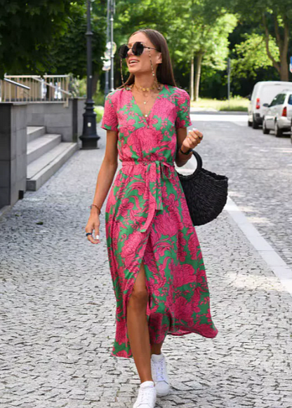 Robe Femme Été Florale Coupe Portefeuille Fluide Élégante