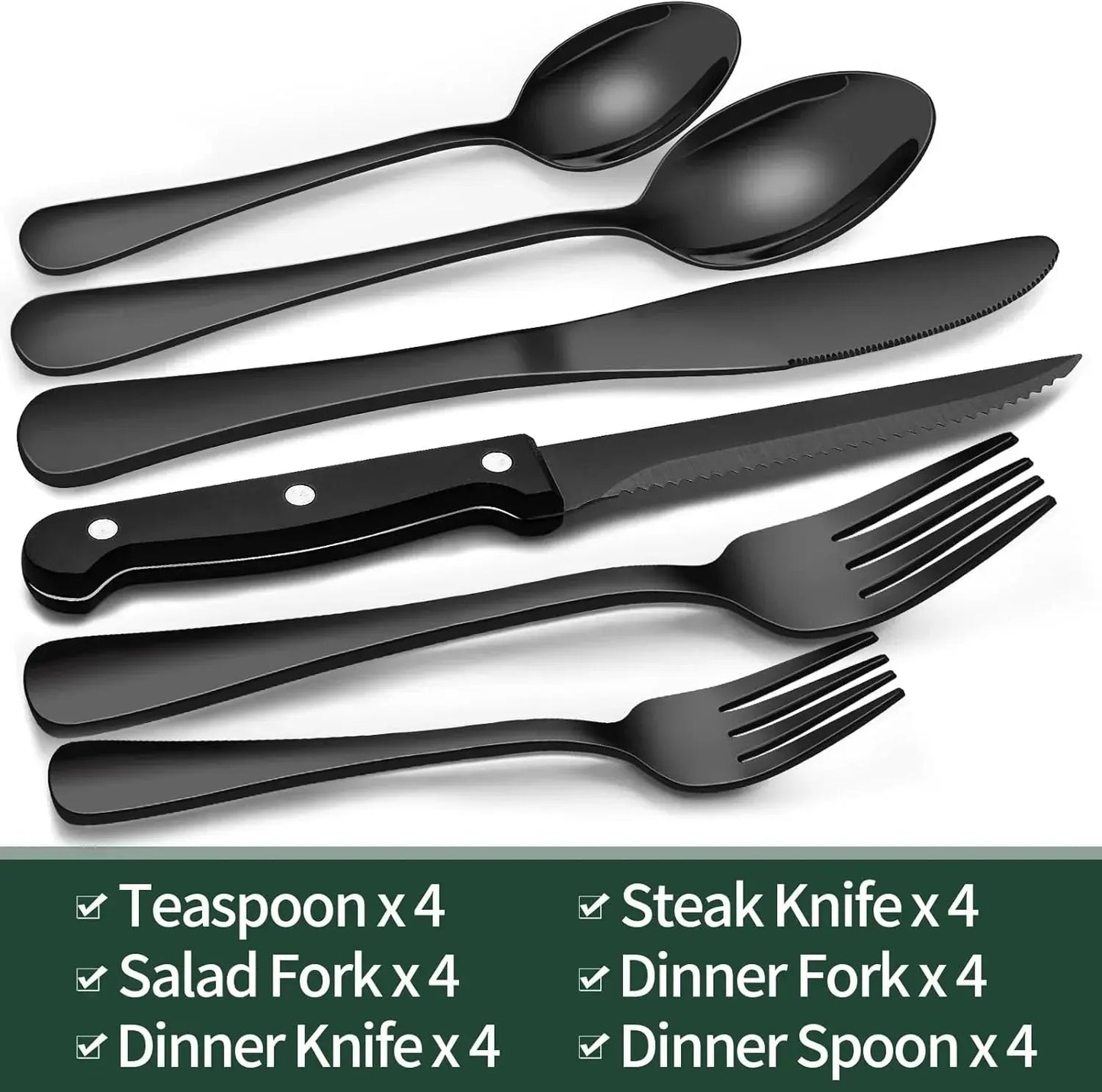 Schwarzes Besteck-Set 24-teilig – Komplett für 4 Personen Zorenza