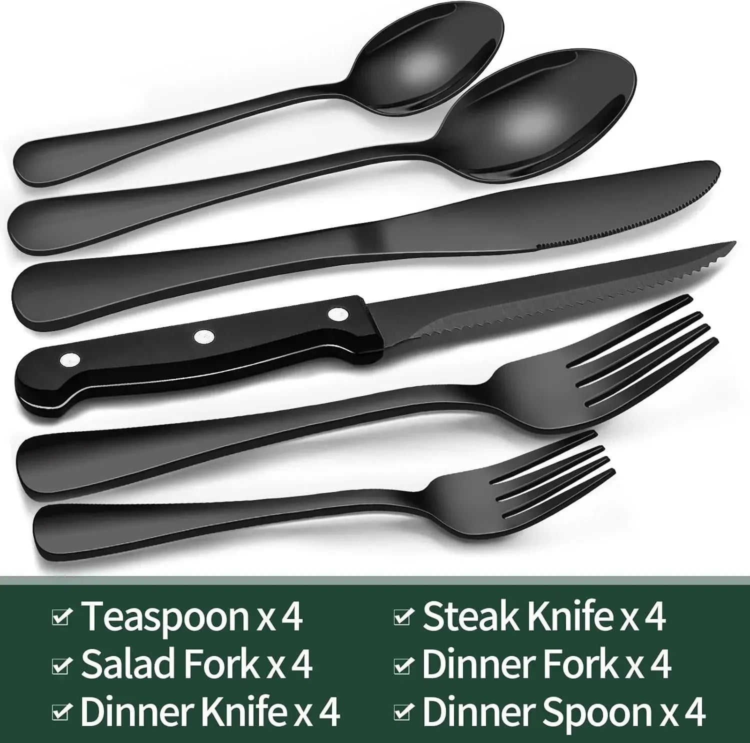 Schwarzes Besteck-Set 24-teilig – Komplett für 4 Personen Zorenza