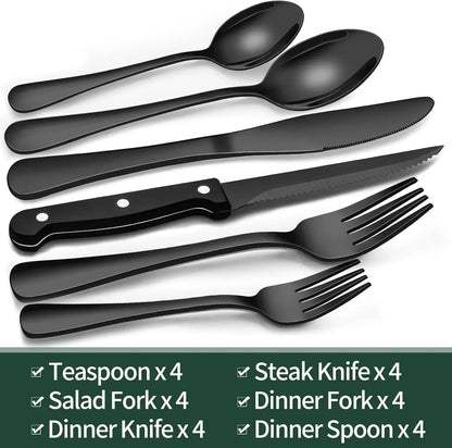Schwarzes Besteck-Set 24-teilig – Komplett für 4 Personen Zorenza