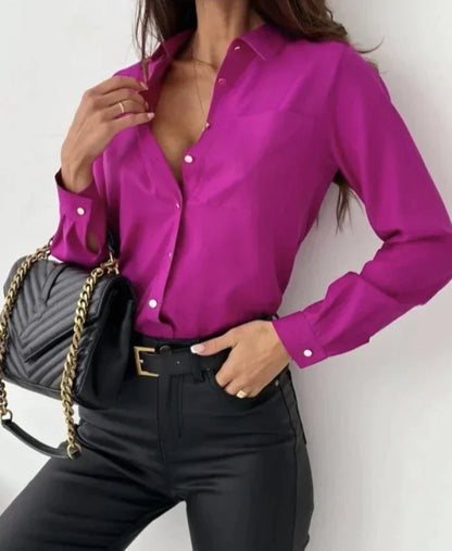 Women’s Linen Long-Sleeve Button-Up Shirt Classic Relaxed Fit Blouse