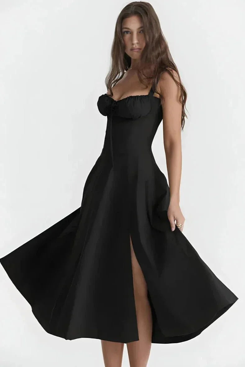 Linsay Blumenkleid – Midi-Kleid mit Korsett & Seitenschlitz