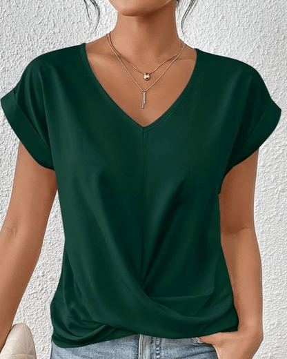 Women's V-Neck Twist Front Short Sleeve Top
