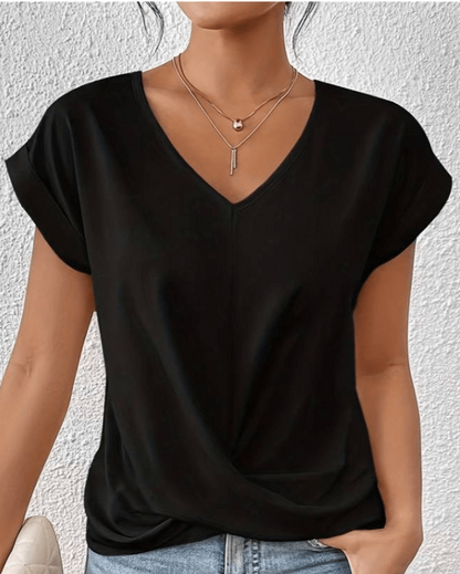 Women's V-Neck Twist Front Short Sleeve Top