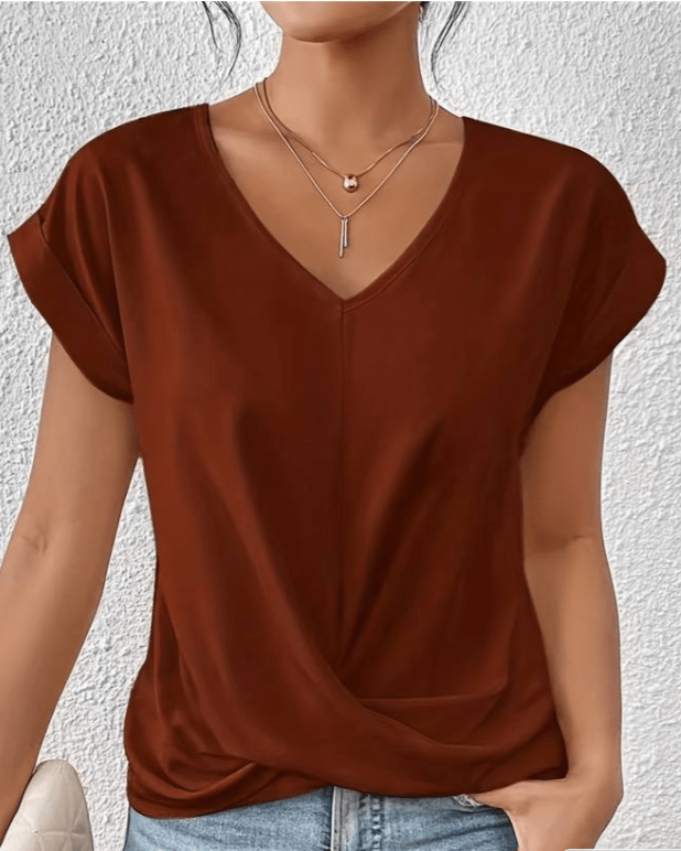Women's V-Neck Twist Front Short Sleeve Top