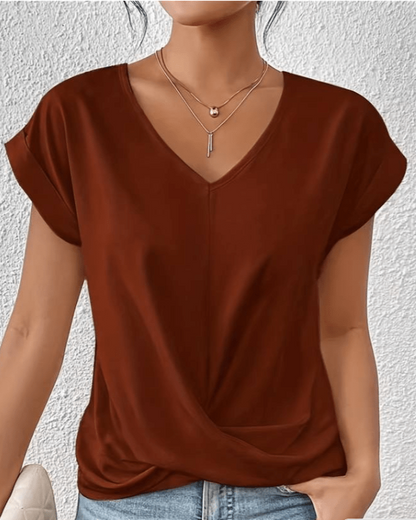 Women's V-Neck Twist Front Short Sleeve Top