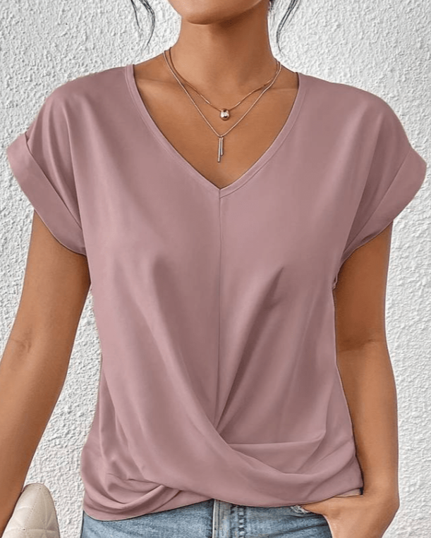 Women's V-Neck Twist Front Short Sleeve Top