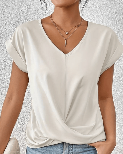 Women's V-Neck Twist Front Short Sleeve Top