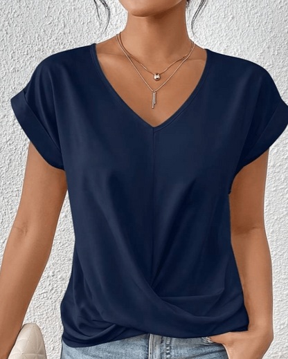 Women's V-Neck Twist Front Short Sleeve Top