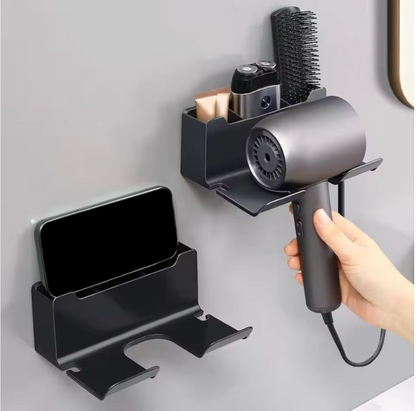 AirKeeper Multifunctional Hair Dryer Holder – No-Drill Wall Mount, Dual-Layer Storage & Silicone Protection
