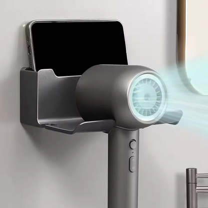 AirKeeper Multifunctional Hair Dryer Holder – No-Drill Wall Mount, Dual-Layer Storage & Silicone Protection