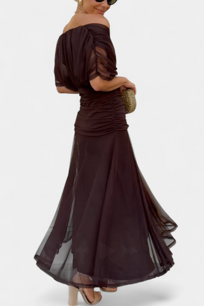 Araminta - Draped Elegant Evening Off Shoulder Dress