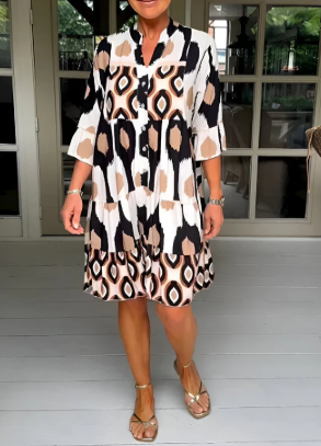 Zorifa | Stilvolles Boho-Kleid mit lockerem Fall und Muster-Mix