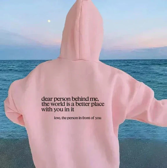 Rosa Hoodie mit Rückenaufdruck, Ozeanhintergrund, Unisex, Baumwolle, lässige Mode.