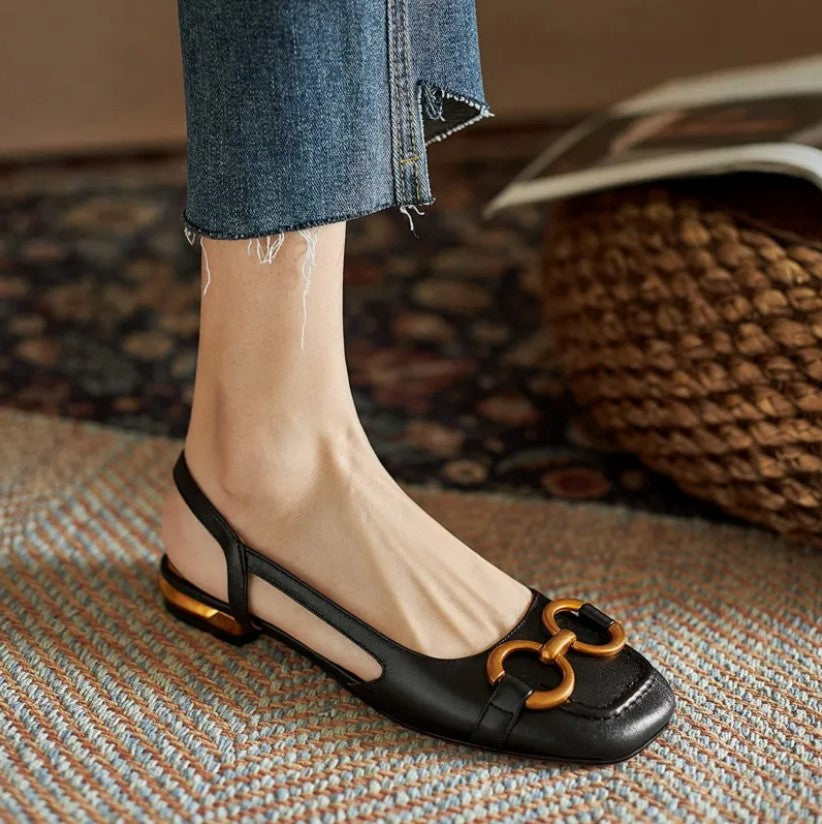 Yarvella | Damskie Czółenka Slingback na Niskim Obcasie Casual