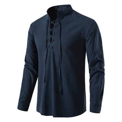 Sommerhemd Herren Relaxed Fit Freizeit mit Bindeband am Ausschnitt