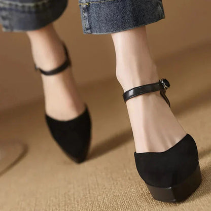 Women's Platform Block Heel Pumps Ankle Strap High Heels