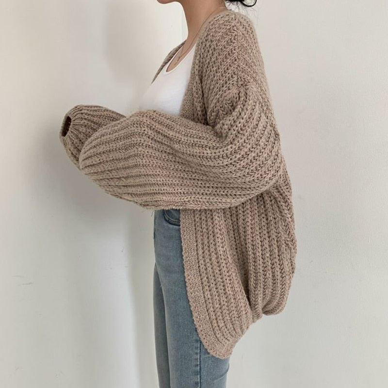 Women's Knit cardigan with Balloon Sleeve and Open Front