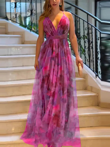 AURELIA™ – Elegant Mesh Print Maxi Dress