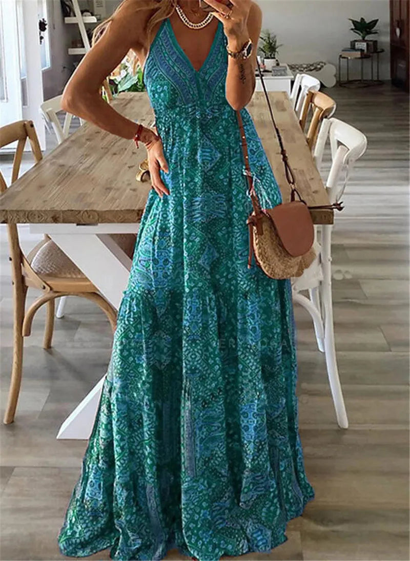 Boho-Print Schlupf-Maxikleid