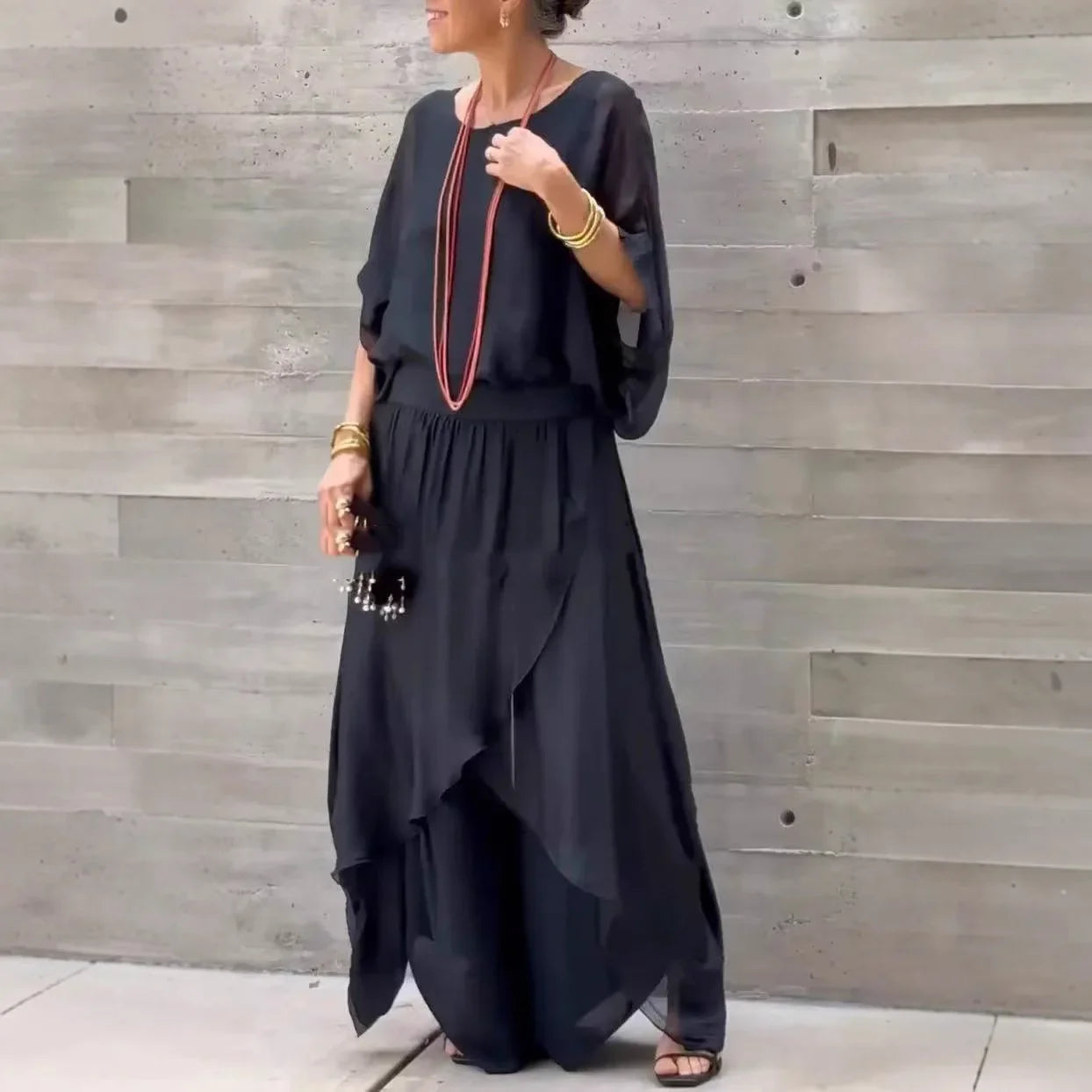 Elarisse Chiffon Zweiteiler mit weitem Bein