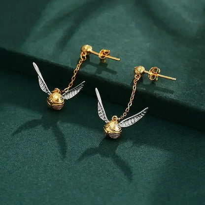 Golden Snitch Earrings - Handcrafted, Polished,  Made with Lightweight Sterling Silver for All-Day Comfort