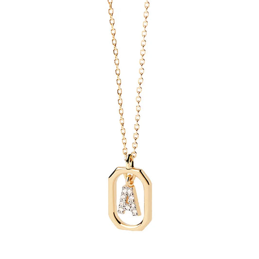 Collana Iniziale Personalizzata con Zirconi | Placcata in Oro – Ciondolo Lettera Alfabeto