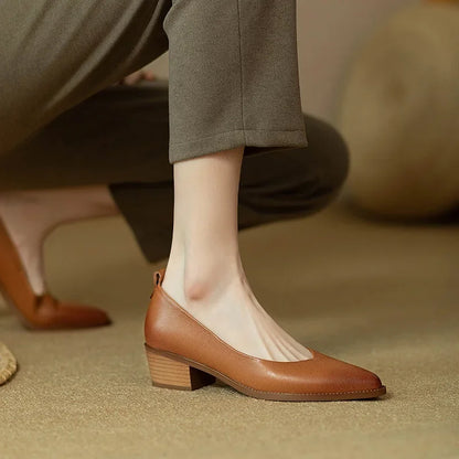 Women's Block Heel Pumps Pointed Toe Slip On Work Shoes