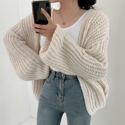 Women's Knit cardigan with Balloon Sleeve and Open Front
