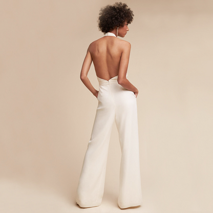 Dames Mouwloze Jumpsuit met Brede Pijpen en Diepe V-Hals
