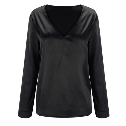 Women's Satin Blouse – Deep V Elegant Flowy Party Top