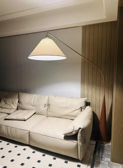 LumiArc – Luxe Houten Boogvloerlamp met Stoffen Kap