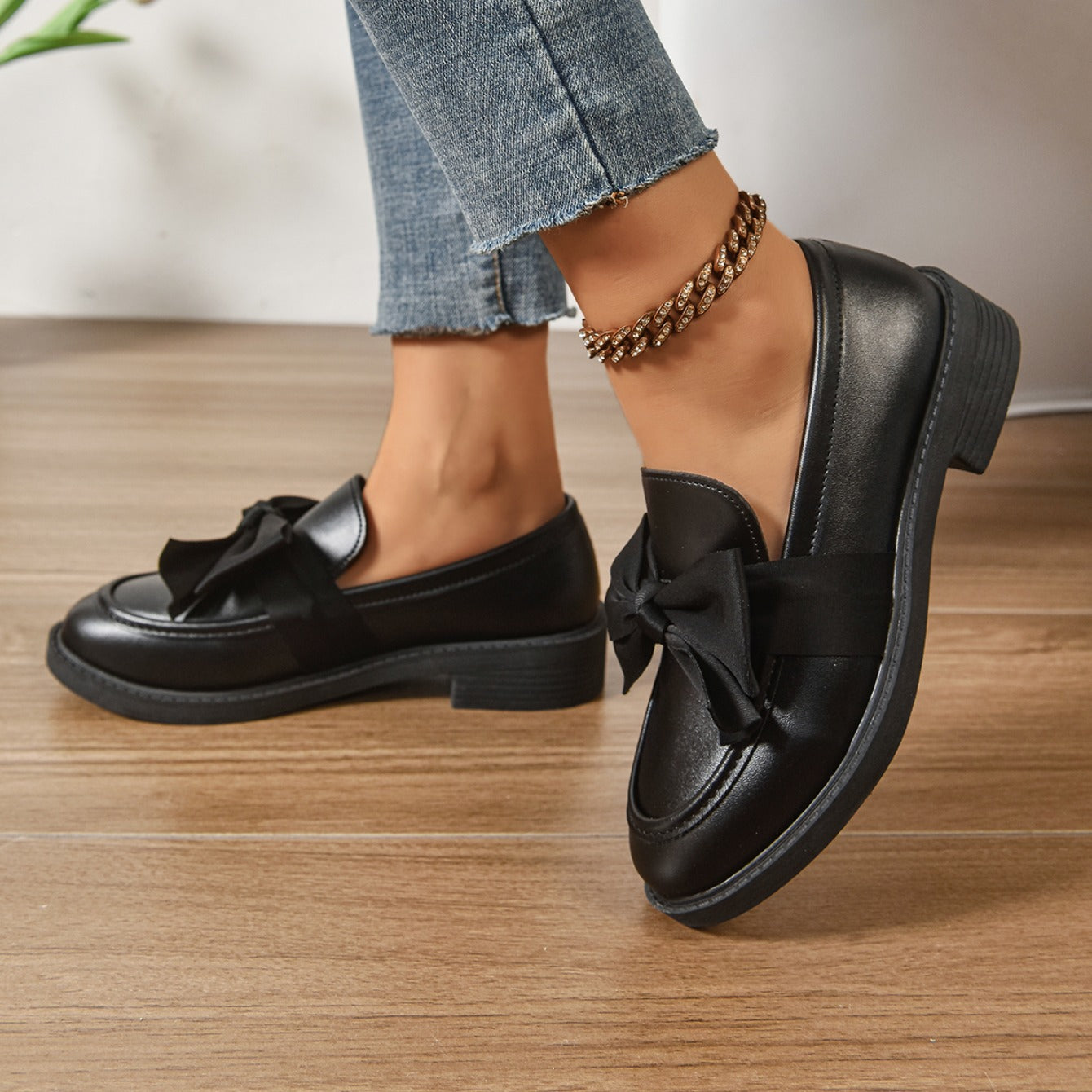 Mocassins en Cuir à Enfiler – Chaussures Élégantes avec Nœud et Semelle Plateforme