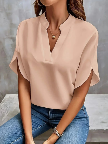 Women Elegant Split Sleeve V Neck Blouse